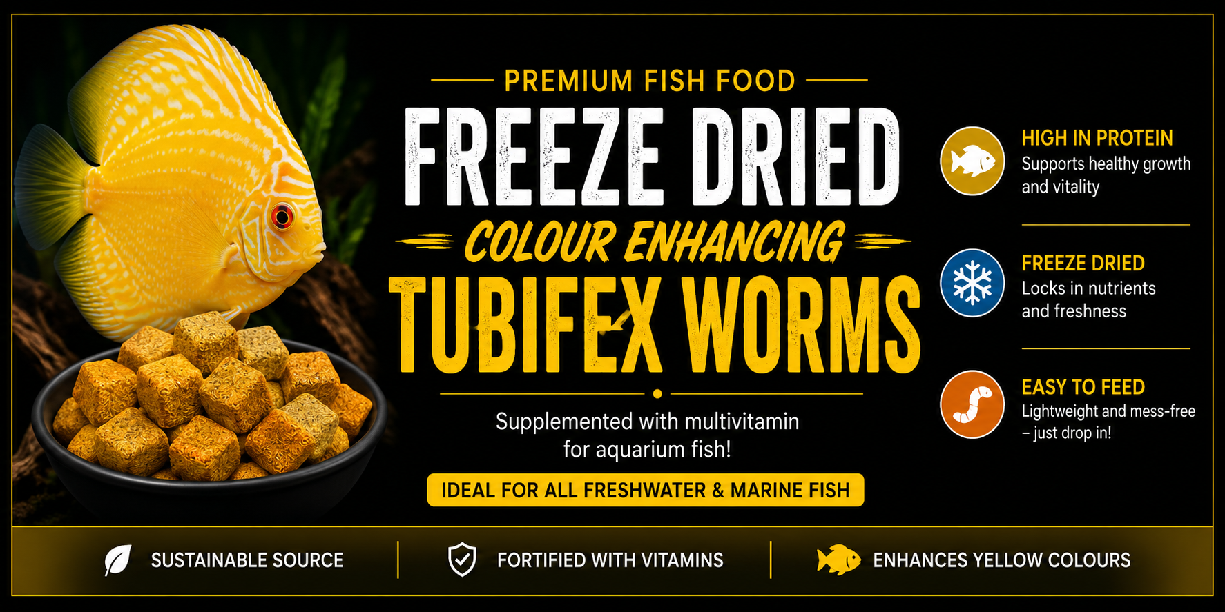 Premium Freeze Dried Tubifex Worm Cubes Yellow Colour Enhancing